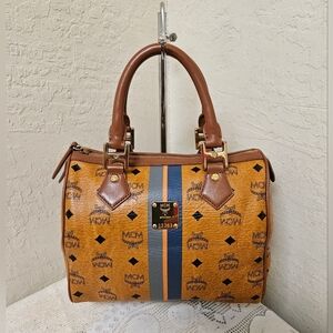 MCM Cognac Boston Medium Handbag Satchel AUTHENTIC